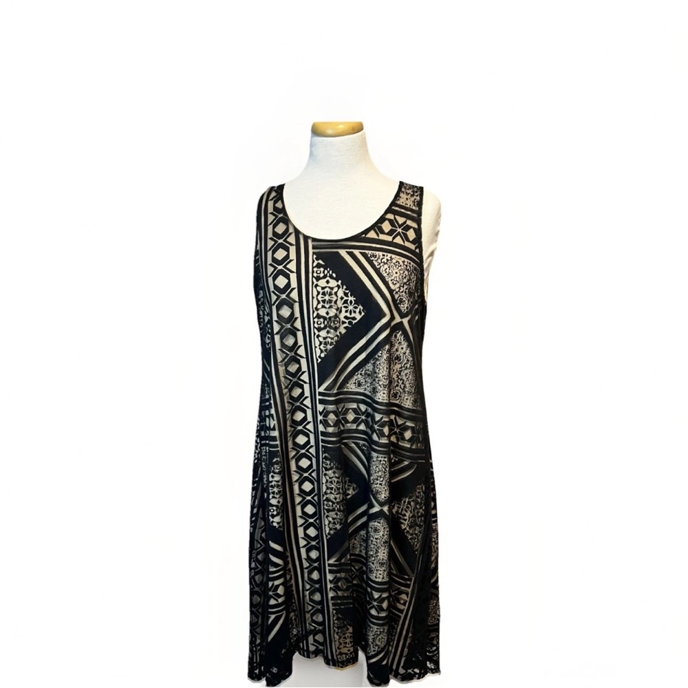 One World NWT Hi-Low Dress Aztec Print Large Black & Tan 2 Layer Print Women NEW - Picture 6 of 6